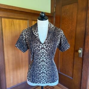Retro Pinup Leopard Print Top, Di Brooks Outerlimitz, Size L / XL Stretchy